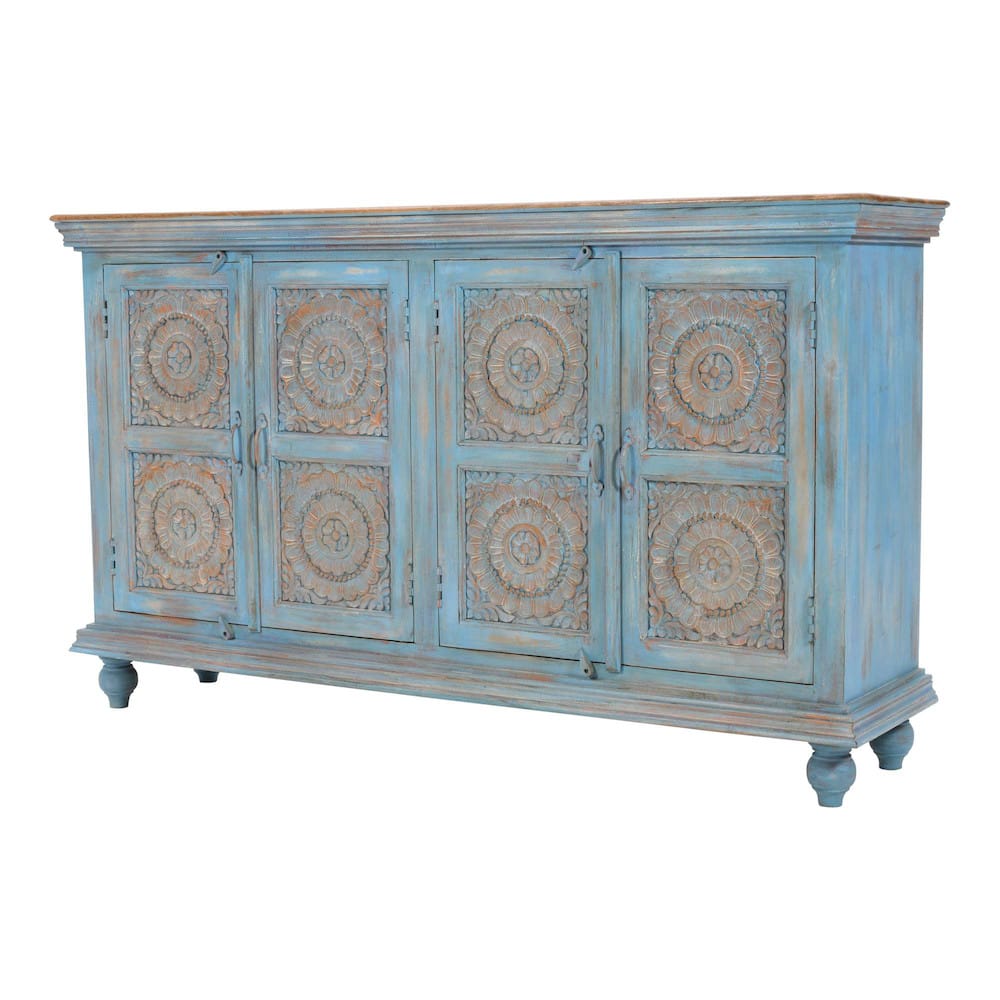Marchand 71in Solid Wood Sideboard Cabinet 2345-71 in Antique Blue