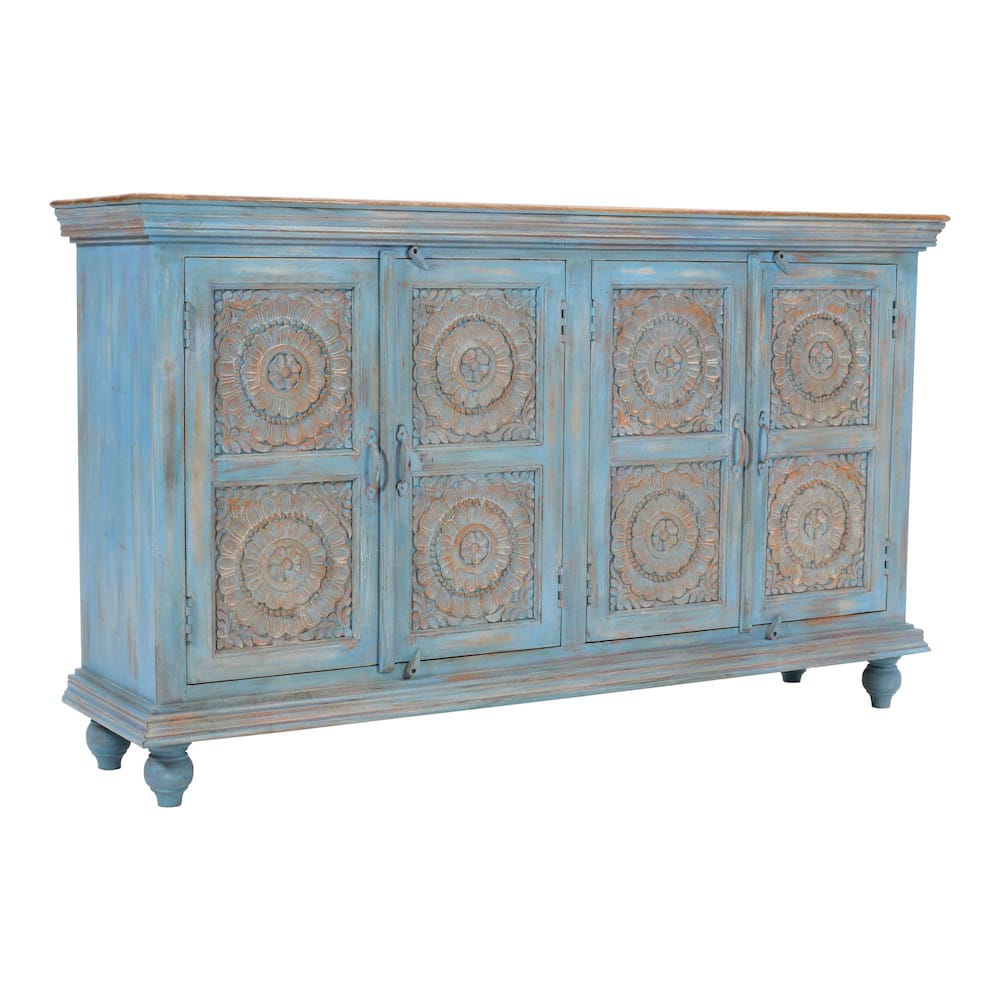 Marchand 71in Solid Wood Sideboard Cabinet 2345-71 in Antique Blue