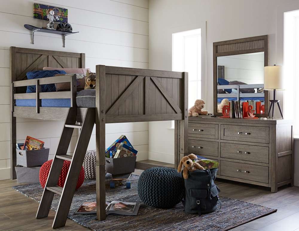 Bunkhouse Complete Twin Mid Loft Bed N8830-8330K in Aged Barnwood