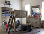 Bunkhouse Complete Twin Mid Loft Bed N8830-8330K in Aged Barnwood