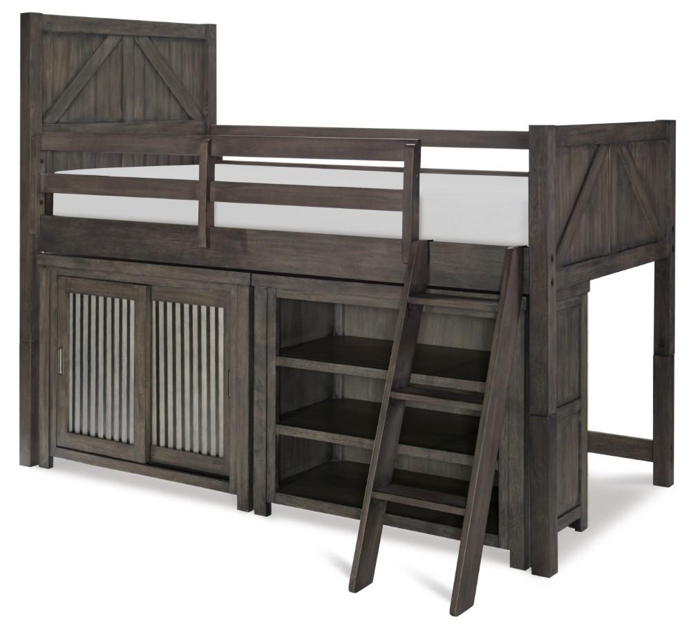 Bunkhouse Complete Twin Mid Loft Bed N8830-8330K in Aged Barnwood