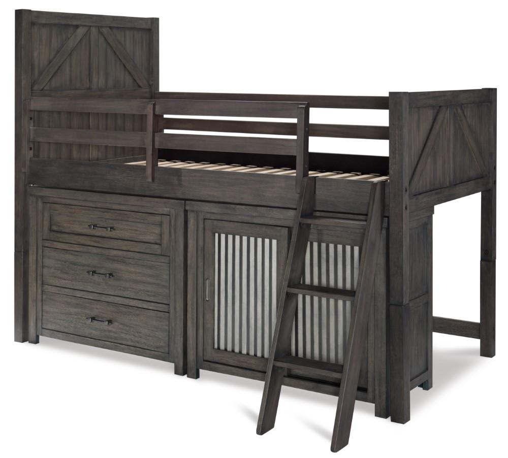 Bunkhouse Complete Twin Mid Loft Bed N8830-8330K in Aged Barnwood