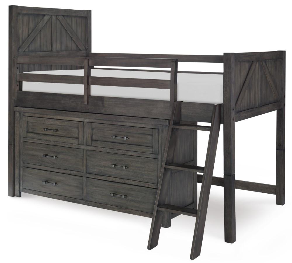 Bunkhouse Complete Twin Mid Loft Bed N8830-8330K in Aged Barnwood