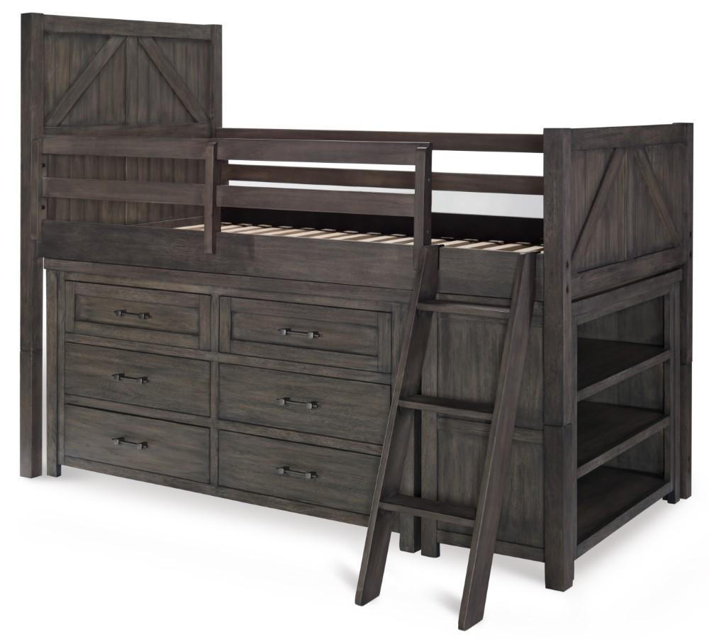 Bunkhouse Complete Twin Mid Loft Bed N8830-8330K in Aged Barnwood