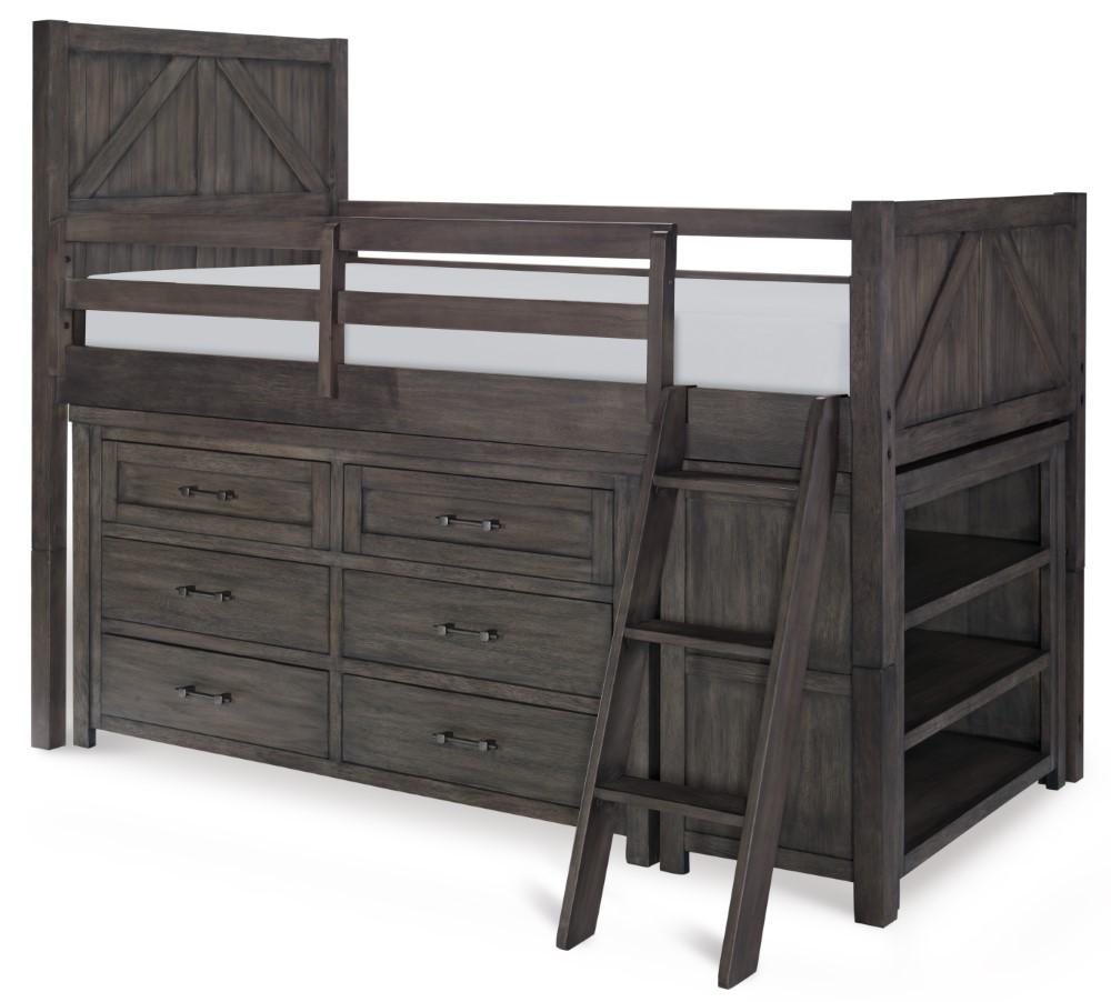 Bunkhouse Complete Twin Mid Loft Bed N8830-8330K in Aged Barnwood