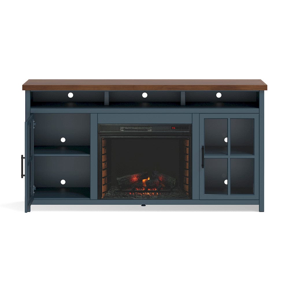 Nantucket 74in Fireplace TV Stand NT5110.BWK in Blue Denim and Whiskey Finish