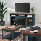 Nantucket 74in Fireplace TV Stand NT5110.BWK in Blue Denim and Whiskey Finish