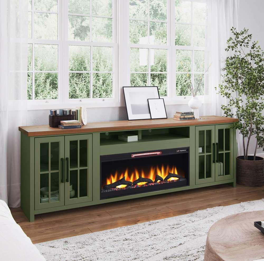 Vineyard 97in Fireplace TV Stand VY5410.SFL in Black and Brown