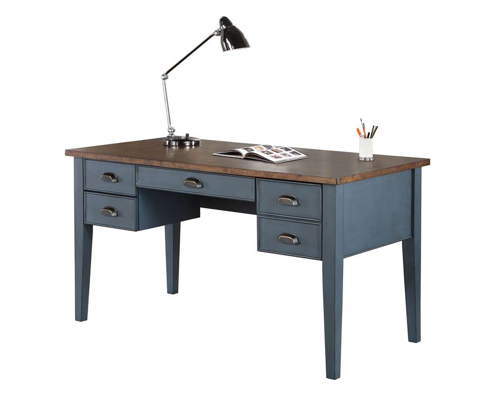 Martin Furniture Soho Farmhouse Half Pedestal Executive Desk in Blue