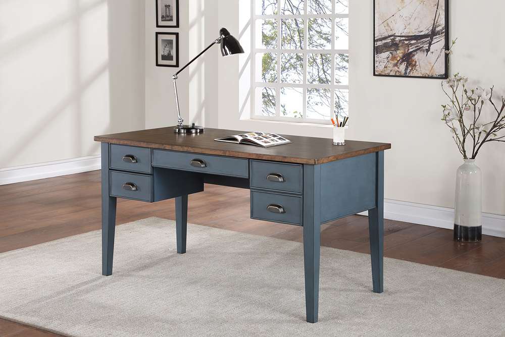 Martin Furniture Soho Farmhouse Half Pedestal Executive Desk in Blue