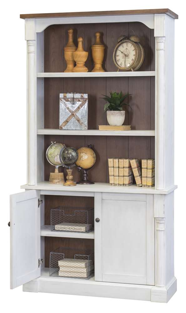 Durham Rustic Wood Bookcase with Doors in White IMDU4278D
