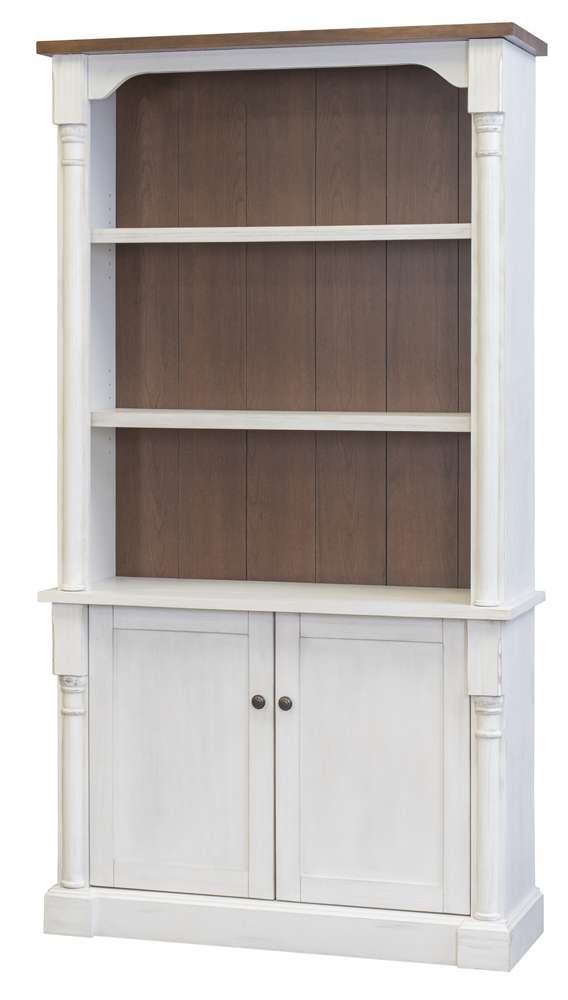 Durham Rustic Wood Bookcase with Doors in White IMDU4278D