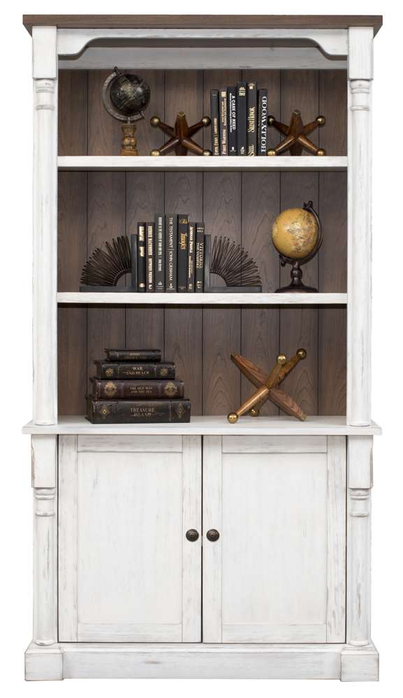 Durham Rustic Wood Bookcase with Doors in White IMDU4278D