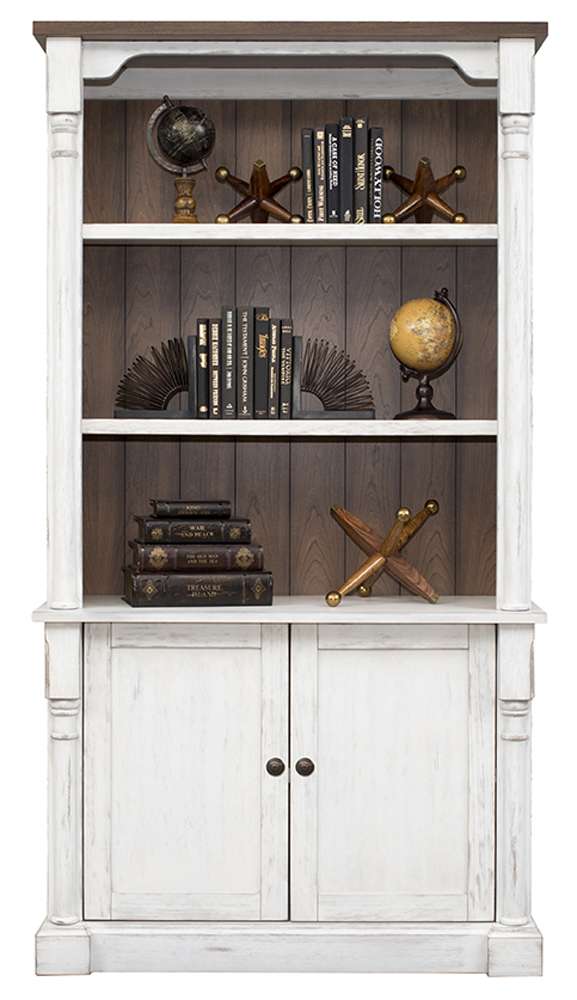Durham Rustic Wood Bookcase with Doors in White IMDU4278D