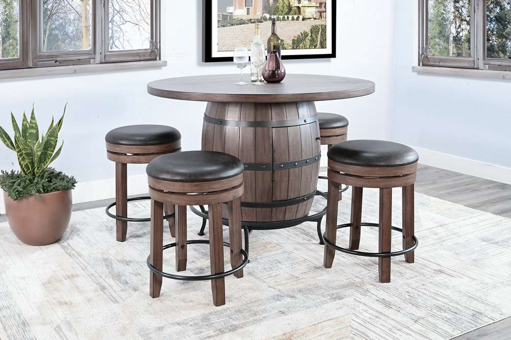 Doe Valley Round Pub Table with Wine Barrel Base Buckskin 1038BU