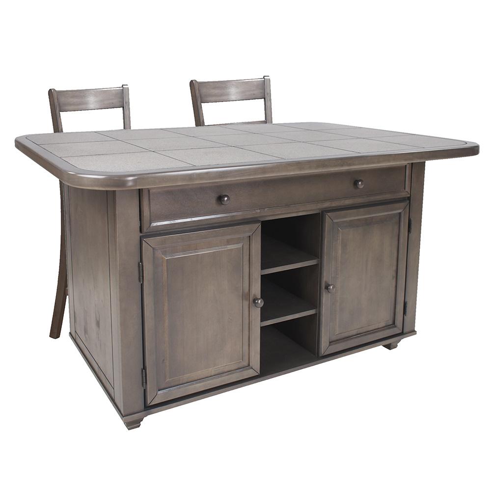 Shades of Gray 3-Piece Kitchen Island Set CY-KIT2-B200-AG3P in Weathered Gray