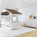 Lodge Twin Bed with Full Roof LD-TB-1741TB-C&C-SET in Cookies & Cream